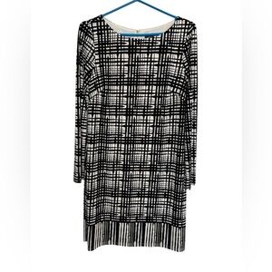 Vince Camuto Black and White Long Sleeves Stretch Herringbone Print size 10